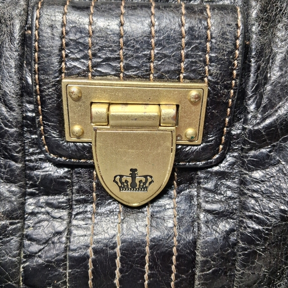 Juicy Couture Black Leather Satchel Bag Crown Lock Y2K Shoulder Bag Cowhide - Picture 6 of 9